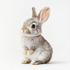 Obraz premium Tiny baby rabbit sitting upright with paws together indoor setting high fidelity image natural light adorable concept