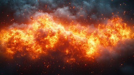 Fototapeta premium A fiery explosion with smoke represents danger, destruction, and burning energy, creating an inferno effect.