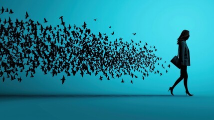 A flock of birds migrating away one bird remaining behind an emotional departure in nature's skies