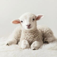 Fototapeta premium Sweet baby lamb resting peacefully in cozy environment nature scene high fidelity photography