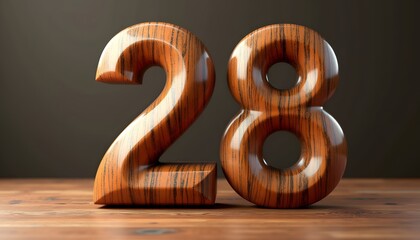Wooden Number Twenty-Eight on Table