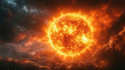 A fiery sun in space with a dark background evokes adventure, exploration, and the wonders of the universe, perfect for astrology and astronomy enthusiasts.