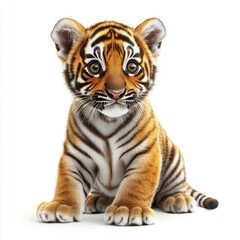 Obraz premium Playful baby tiger cub with wide eyes indoor studio high fidelity image bright environment close-up view captivating wildlife concept