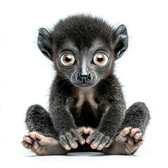 Fototapeta premium Baby lemur with big eyes wildlife habitat high fidelity image cute animal portrait close-up view nature's wonder