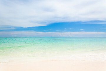 Landscape of Koh Rok island, Wonderful white sand beach and blue sky, the best island in Mu Ko Lanta National Park, Krabi Province, Thailand.