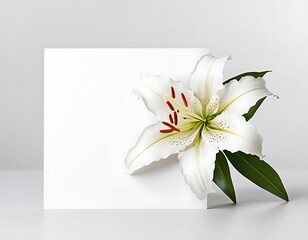 greeting cards for weddings, birthdays, thank you cards, wedding anniversaries, condolences. blank paper with white lilies.