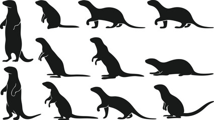 Otter silhouette vector set in some of different style using black color illustration design