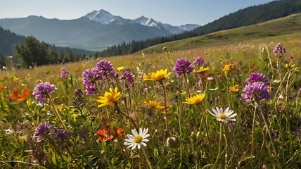 Obraz premium Wildflower Meadow Under a Bright Sunlit Sky