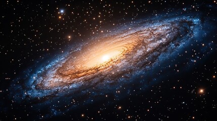 Fototapeta premium A galaxy filled with stars shines against a black universe background, a wallpaper design for astrology and astronomy enthusiasts, capturing the beauty of the cosmos.