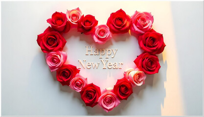 A love drawn with flowers has Happy New Year written inside it
