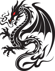 A vector illustration of a tribal-inspired design featuring a stylized dragon with white background, dragon tattoo design
