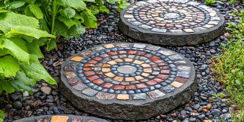 Colorful Stone Mosaic Stepping Stones Garden Path