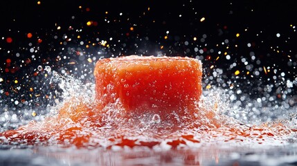 Orange liquid splashing with sparks.