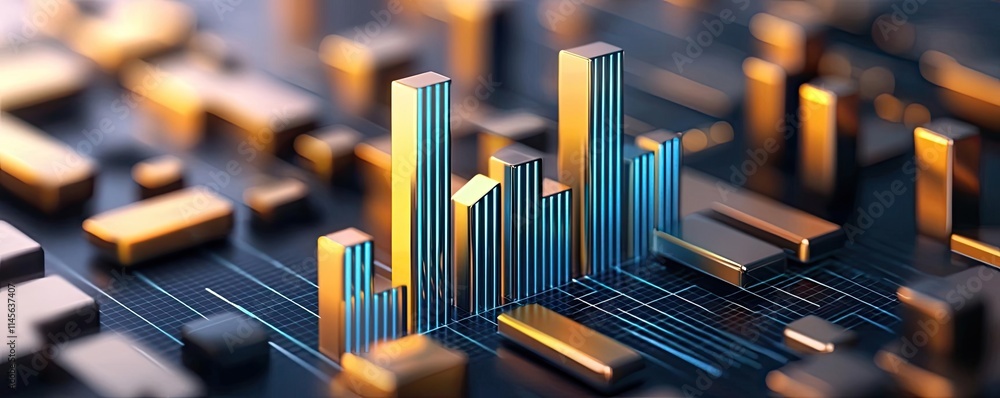 Poster capital cost idea. abstract representation of digital cityscape with metallic buildings and data flo