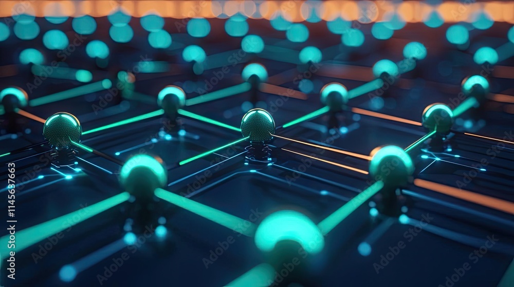 Poster capital cost idea. abstract close-up of a futuristic digital network with glowing nodes and connecti