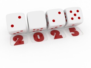 3d rendering of  white  dice on white   background. 2024 Merry Christmas and Happy New Year concept.