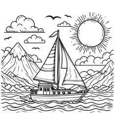 Coloring book boat wood sailing act