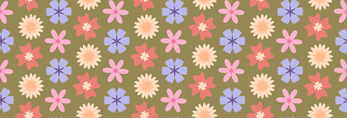 Flowers repeating pattern. Botanical background. Spring flora ornament.