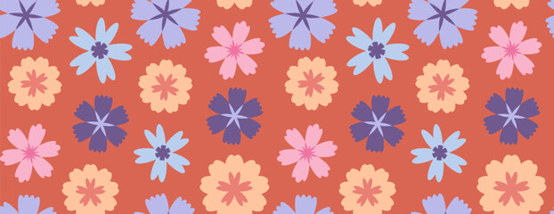 Flowers repeating pattern. Botanical background. Spring flora ornament.