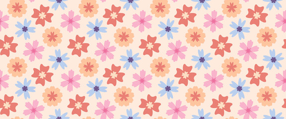 Abstract flowers pattern. Botanical background. Spring flora ornament.