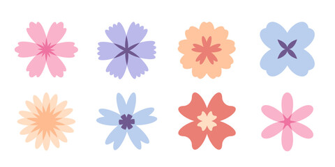 Abstract flowers set. Botanical geometric shapes. Flora. Spring elements. 