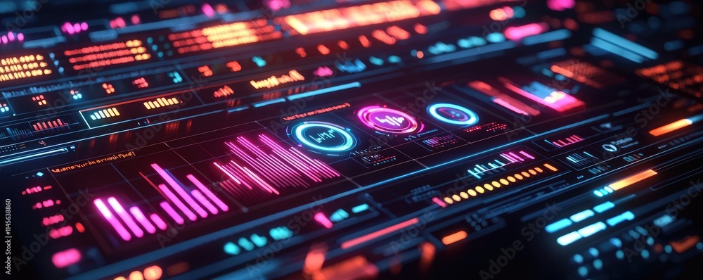 Poster capital cost idea. futuristic digital interface with vibrant neon colors and data visualizations.