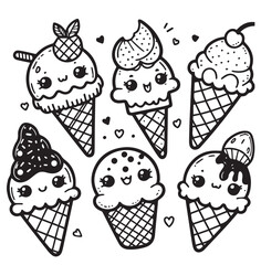 Coloring book group ice cream cone illustration