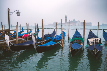 moored gondolas in Venice