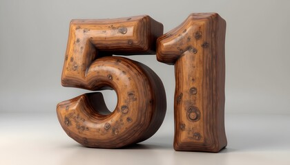Wooden Number 51: A Rustic 3D Render