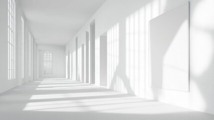 Obraz premium Sunlit Minimalist White Corridor Interior Design
