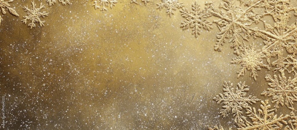 Poster golden snowflake border with a starry background creating a winter wonderland atmosphere for elegant