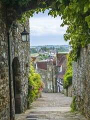 Castle Gate (Barbican), elevated view, Lewes, East Sussex, England, United Kingdom, Europe 