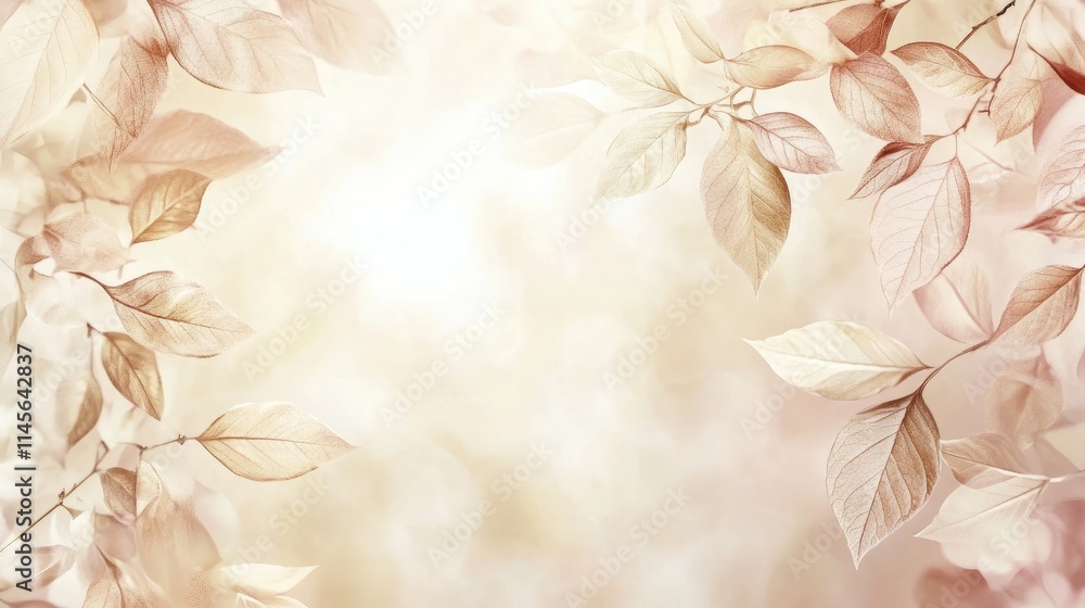 Poster softly illuminated abstract background featuring blurred dry leaves creating a serene and tranquil a