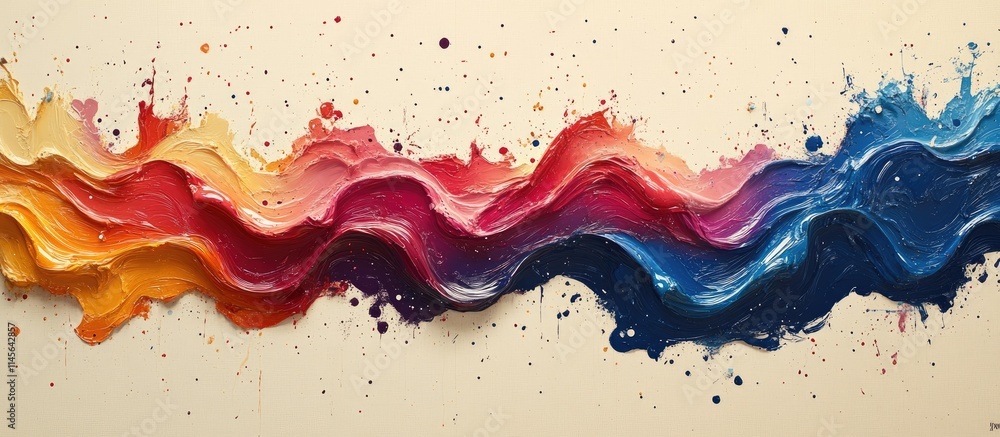Poster colorful abstract wave painting with vibrant paint splashes creating a joyful and energetic backdrop