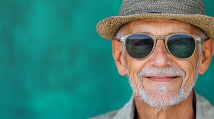 Stylish man in a hat and sunglasses enjoys the sunny weather outdoors.