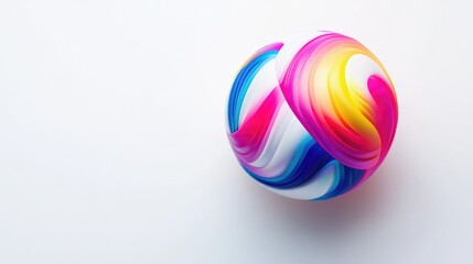 Obraz premium Colorful volleyball ball on a clean white background showcasing vibrant pink, yellow, and blue swirls for sports and recreation concepts