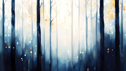 Mystical Forest with Gentle Light and Falling Leaves