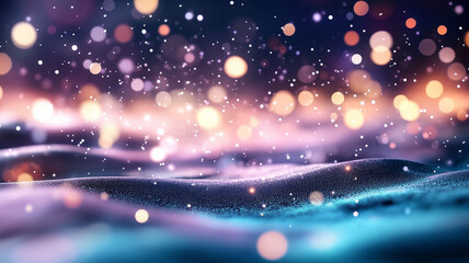 Magical Winter Landscape with Glowing Bokeh Lights