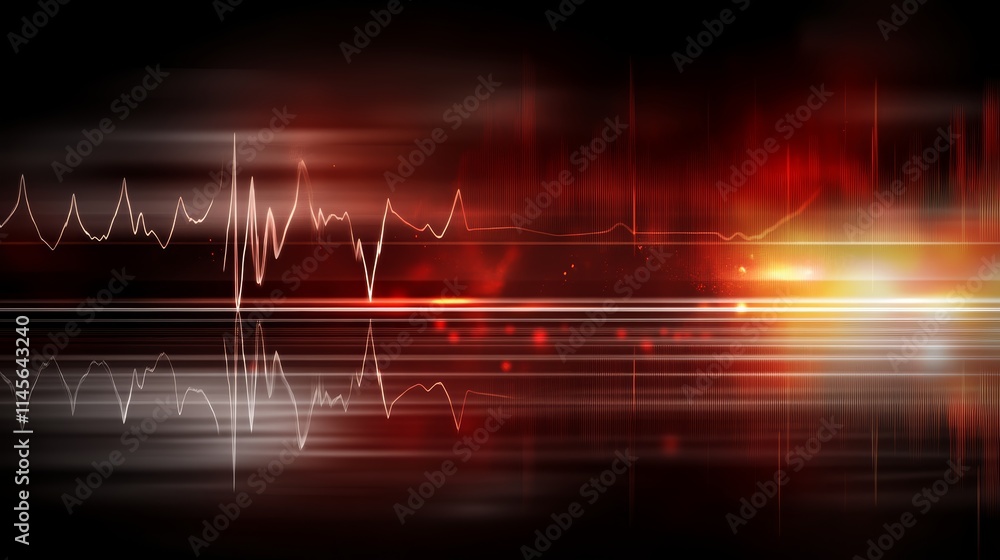 Poster Dynamic abstract background with a vibrant blend of red and yellow lights, creating an energetic visual