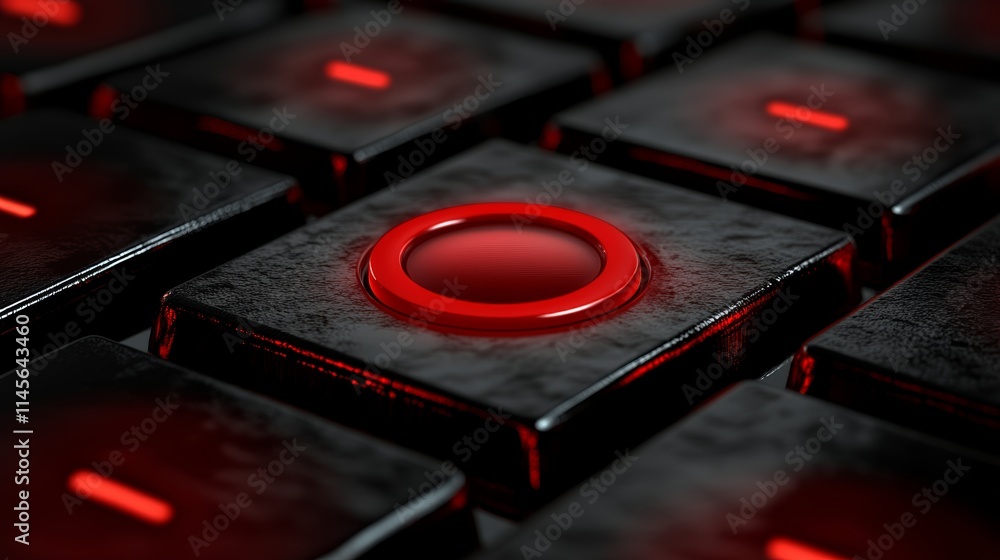 Poster vivid red button on a sleek black keyboard, closeup of modern technology and digital input