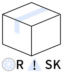 Box with tape and exclamation mark in a triangle. Text RISK emphasizes caution. Ideal for safety information, hazard communication, risk management, logistics, storage warnings, shipping safety
