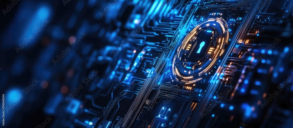 Poster business technology cyber security concept with focus on data protection and privacy in a digital ne