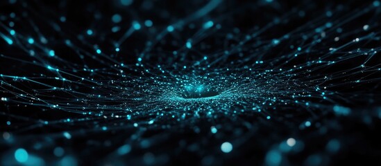 Interconnected network of glowing data points representing infrastructure and digital connectivity through advanced technology and innovation.