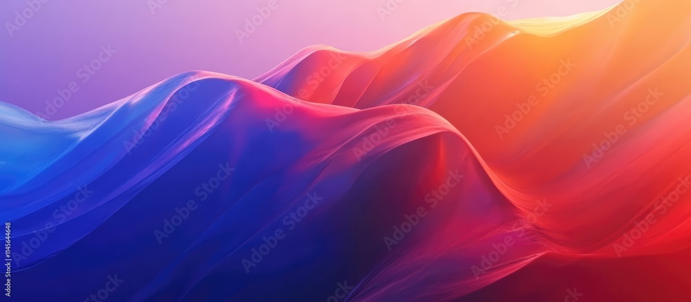 Poster abstract colorful landscape with flowing waves of vibrant red and blue hues creating a serene and dy