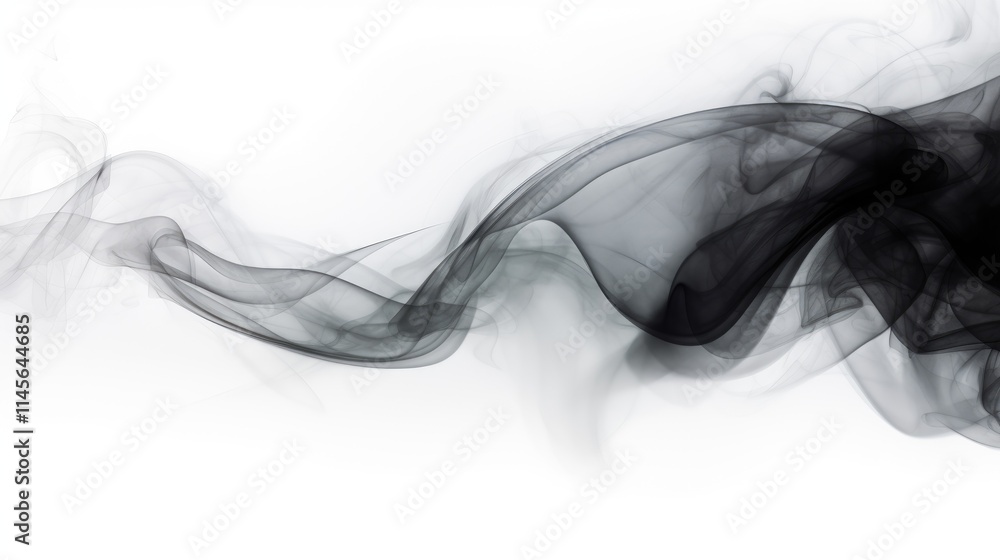 Poster abstract swirling black smoke texture on a white background for use in design projects and creative 