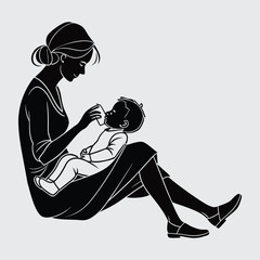 Mother feeting milk her child   image silhouette vector art and illustration