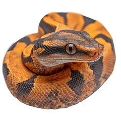 Obraz premium Angled view full body shot of an extremely perfect looking single Amazon Tree Boa animal isolated on a white transparent background