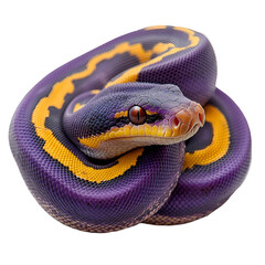 Obraz premium Angled view full body shot of an extremely perfect looking single Amethystine Python (Scrub Python) animal isolated on a white transparent background