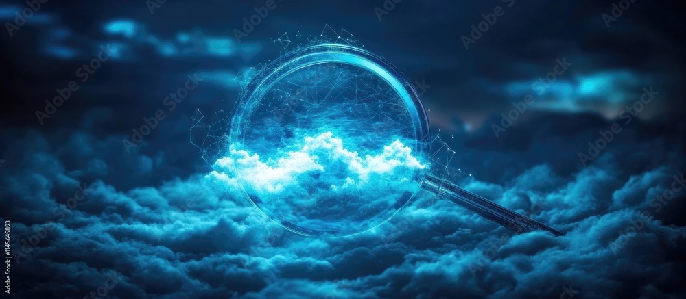 Poster cloud computing concept with magnifying glass illustrating infrastructure as a service highlighting 