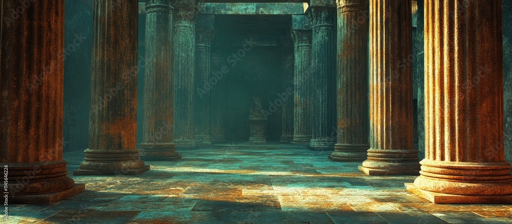 Aufkleber ruins of ancient columns bathed in soft light within a tranquil urban environment showcasing a blend